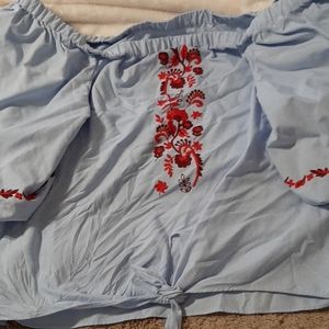 Adorable cotton waist tie off the shoulder shirt